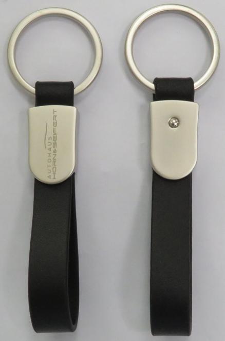 Metall-Schlüsselanhänger mit Lederschlaufe Metall silbermatt