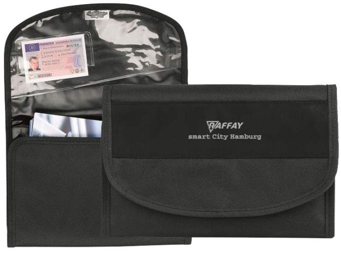 Wagenpapiertasche/Autobordtasche in Leinenoptik mit PU-Streifen schwarz