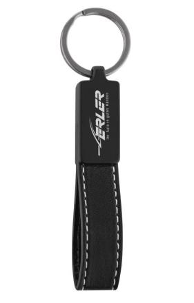 Leder-Metall-Schlüsselanhänger Thanxx "EU Loop" mit schwarzer Kunstleder-Schlaufe